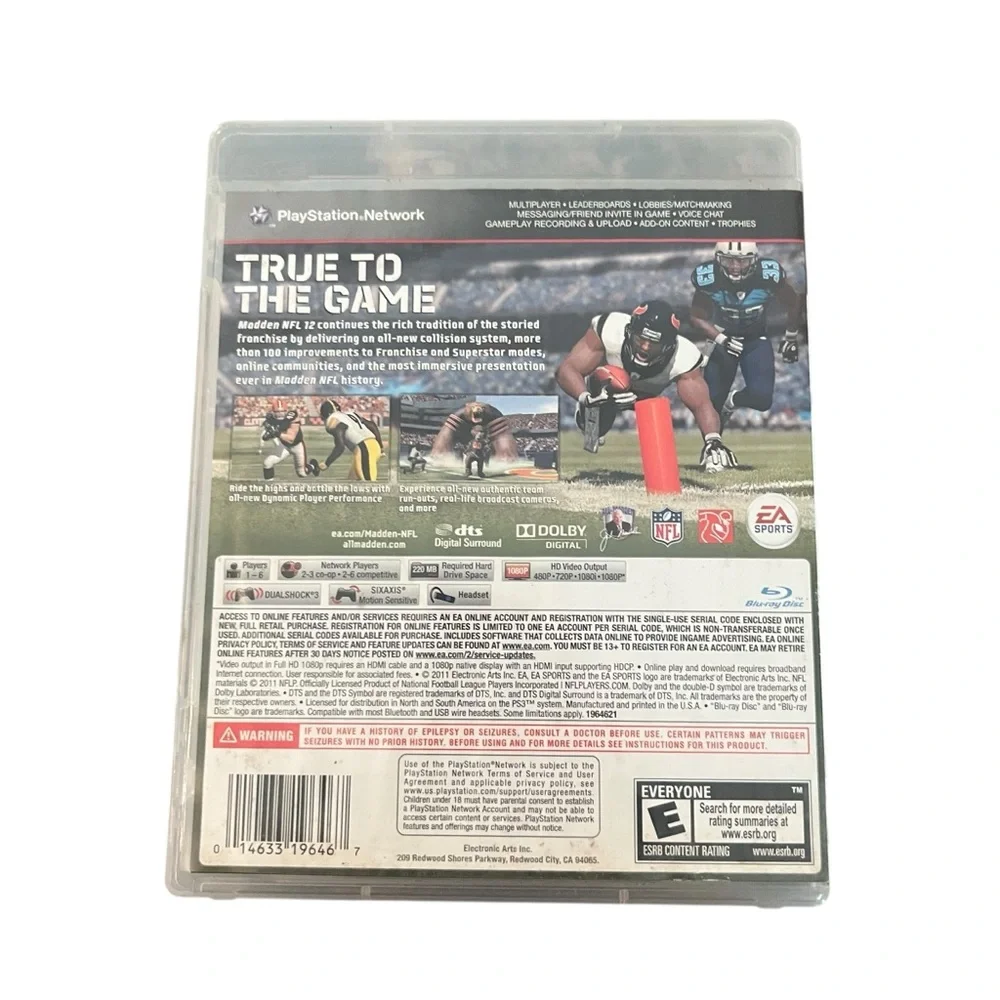 Madden 12 NFL Football 2012 Complete‎ w/ Case Manual Playstation 3 PS3